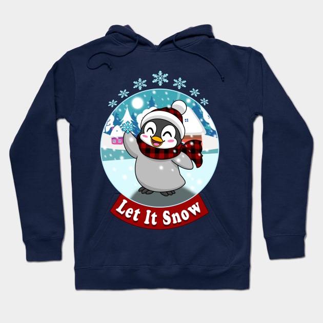 Let it snow Kawaii Penguin Christmas holiday snowflake design Hoodie by JustJoshDesigns